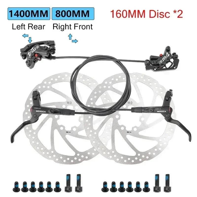 Brakes Meroca 4 Pistons Hydraulic Brakes Mtb Bicycle Brakes Caliper Rotor 160mm Set Mountain Bike 800/1400mm for E4 ZEE M420