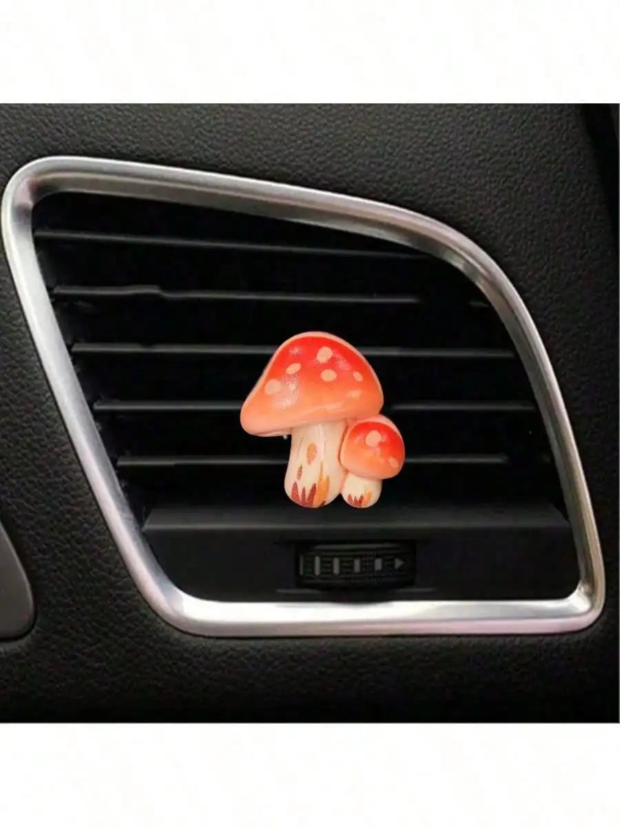 4pcs Car Interior Accessories With Cute Mushroom Decorations On The Air Vents Add Vitality To The Car Interior