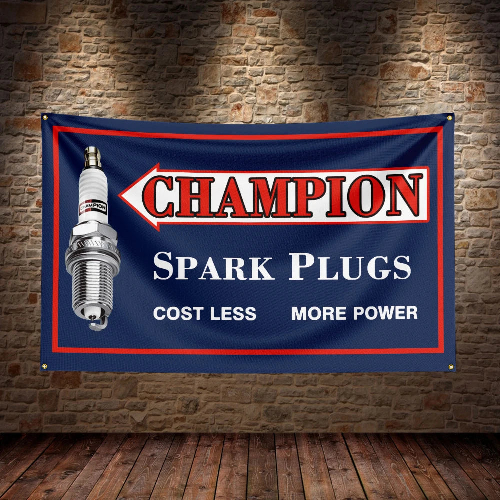 3X5Ft Champion Spark Plugs Flag Polyester Printed Car Banner For Decor