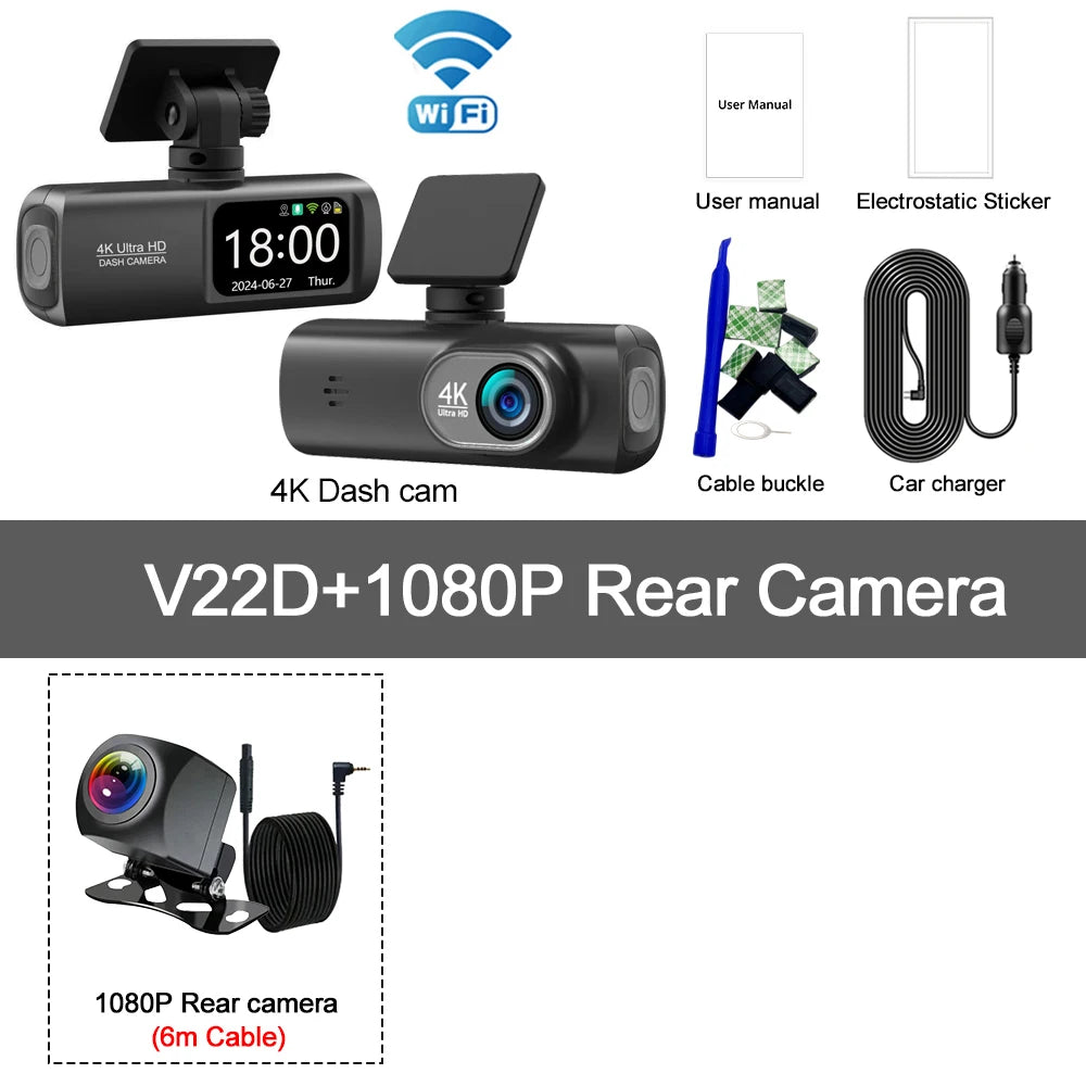 Dash Cam 4K UHD for Car Camera Front Rear Dual Lens With GPS WiFi 24h Parking Mode Night Vision Car DVR Video Registrator