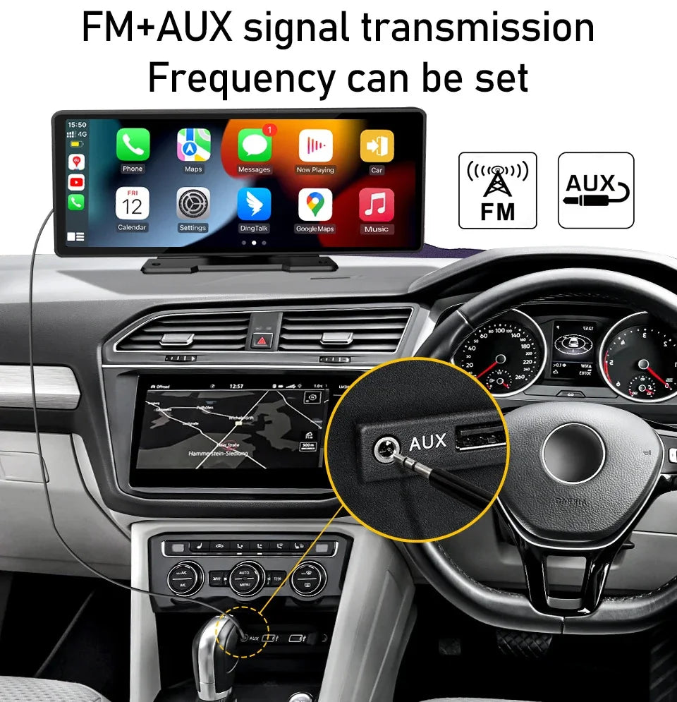 10.26" Wireless Carplay & Android Auto 4K Dash DVR Cam Smart Screen Dashboard Video Recorder Rearview Camera BT Mirror Monitor