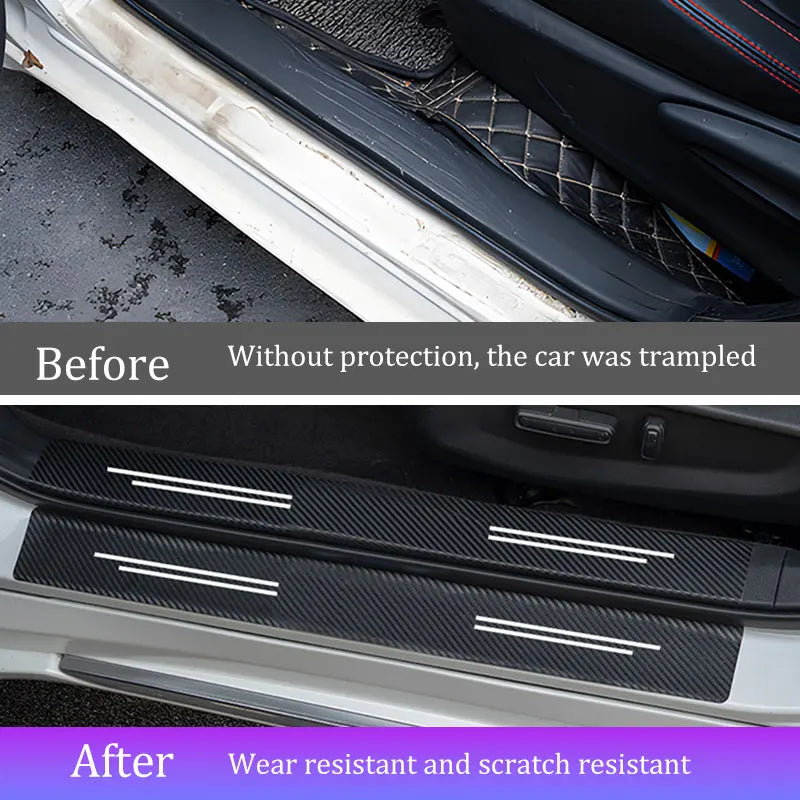 Car Door Sill Sticker Accessories for KIA RIO K2 K3 K5 GTline Sportege Picanto Optima Soul Carbon Fiber Leather Protector Film