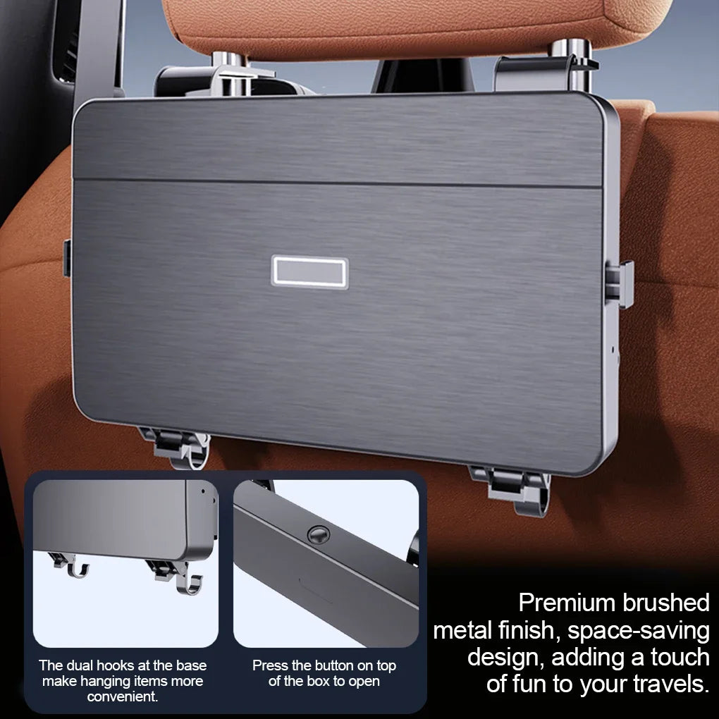 Car Backseat Organizer with Foldable Tray Dual Cup Holders Large Storage Space Easy to Install Vehicle Seat Back Accessories