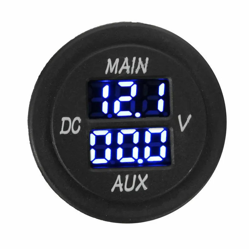 LED Car Digital Double Voltmeter Round Panel Voltage Monitor for Car Pickup RV Truck