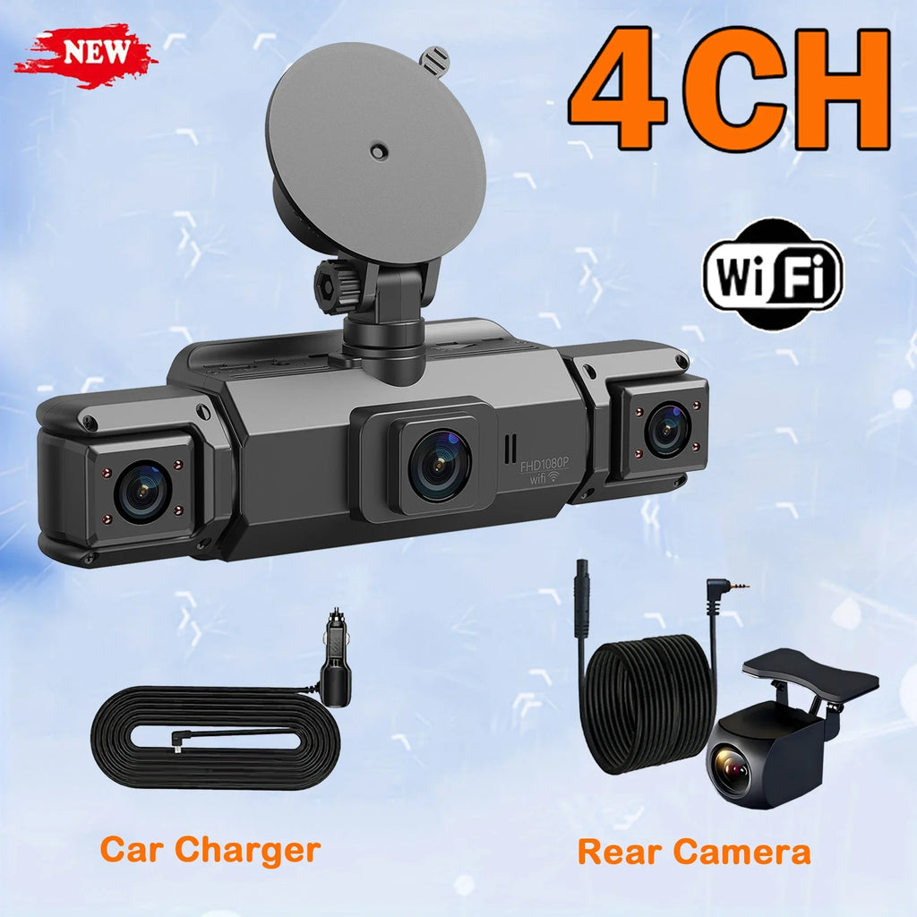 Car Dash Cam 4 Channel Driving Camera with WiFi GPS 1080P Front Left Right Rear Night Vision Loop Recording 24H Parking Monitor