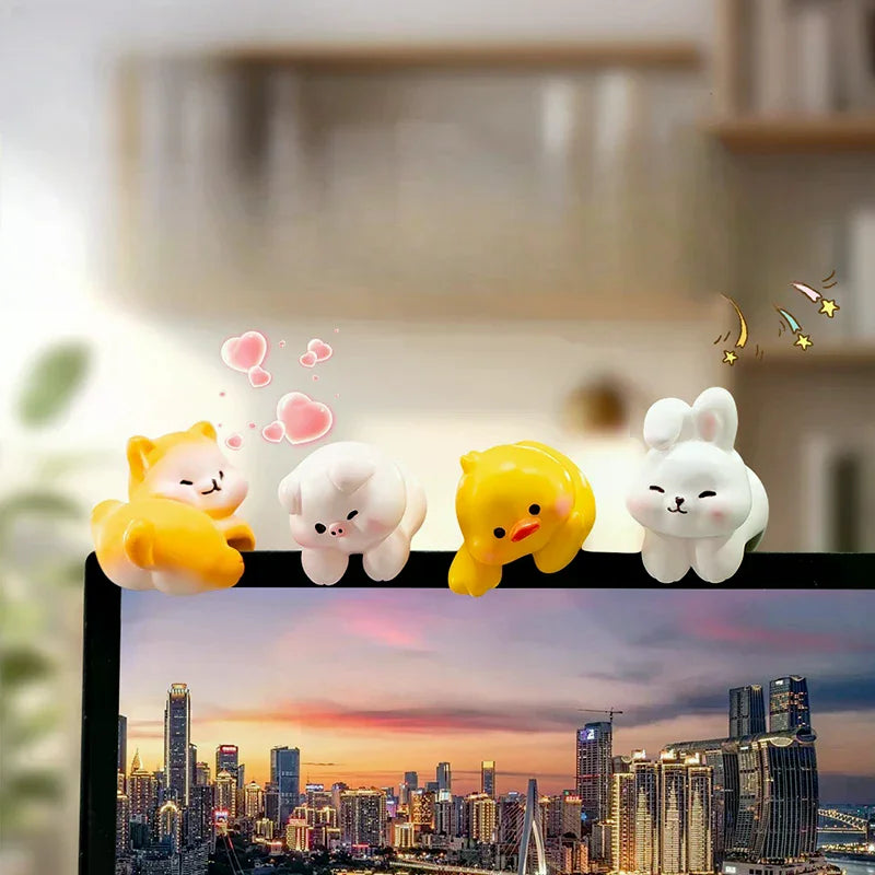 Bundle of 2 Cute Cartoon Small Animal Car Dashboard Accessories, Humorous Car Interior Ornaments and Screen Decorations