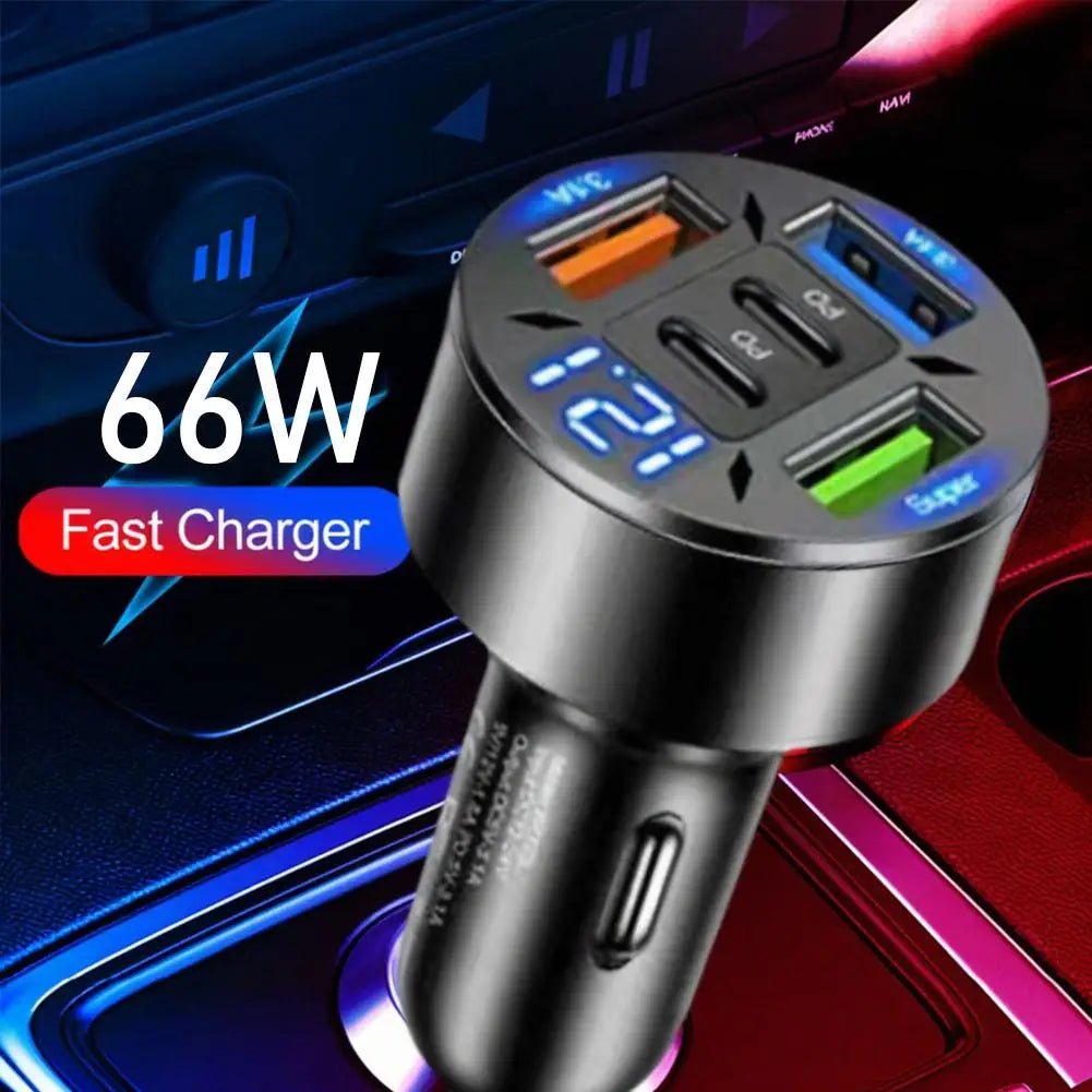 250W 5 Ports Car Charger Fast Charging QC 3.0 USB Type-c Digital Phone Car Accessories Adapter Charger Car Display A6H0