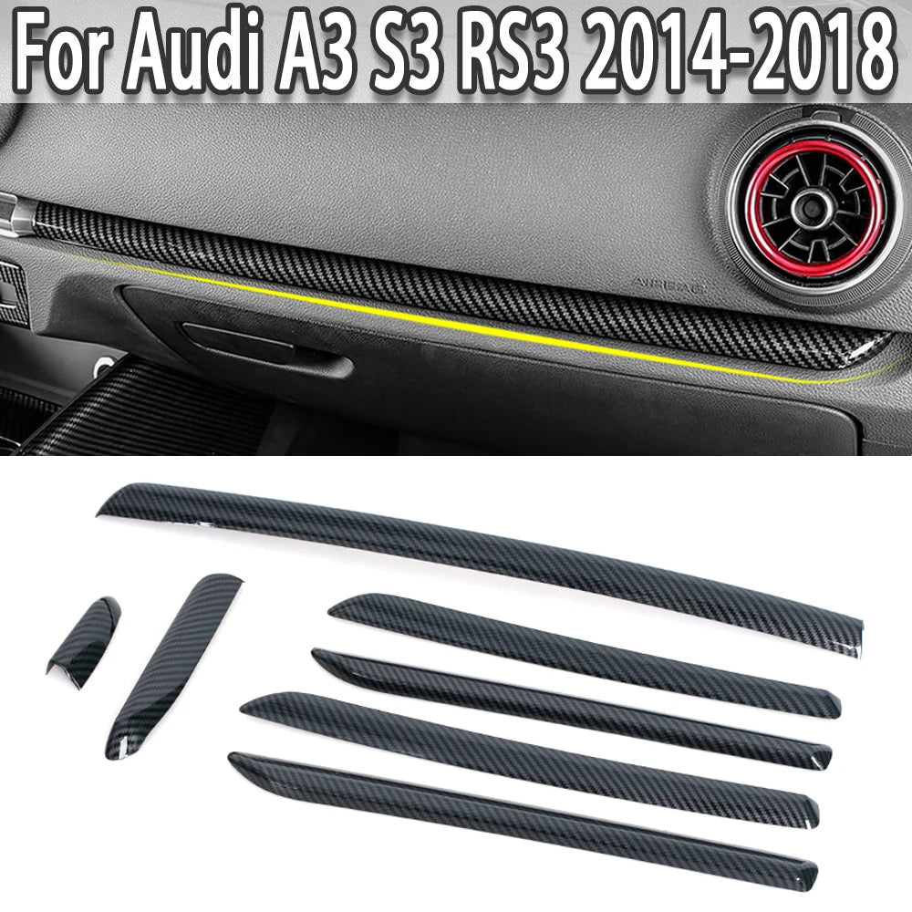 For Audi A3 S3 RS3 2014-2018 For LHD Car Center Console Door Panel Carbon Fiber Trim ABS Interior Cover Trims Accessories