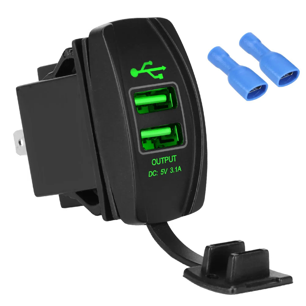 Car Charger 5V 3.1A LED Dustproof Phone Charger Waterproof Auto Adapter Dual USB Ports for Car RV Camper Caravans