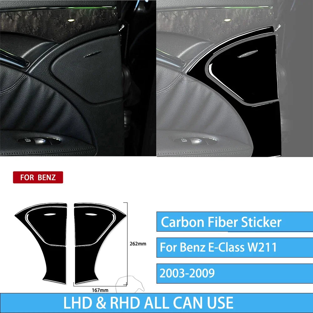 For Mercedes W211 E Class Accessories Interior 2003-2009 Co-pilot Storage  Speedometer Headlight Dashboard Stickers Piano Black