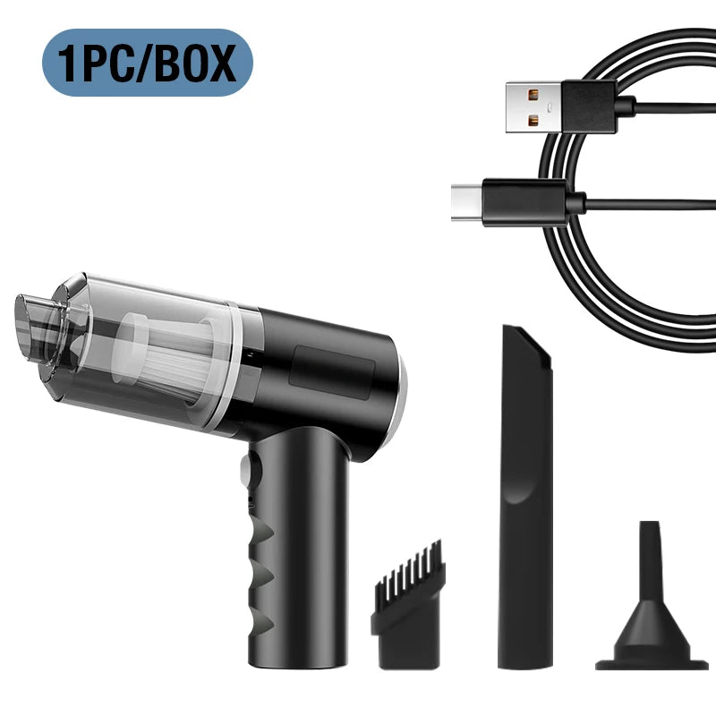 Portable Car Vacuum Cleaner Small Size with 3 Detachable Heads TYPE-C Charging Compact Car Cleaning Tool Easy Storage