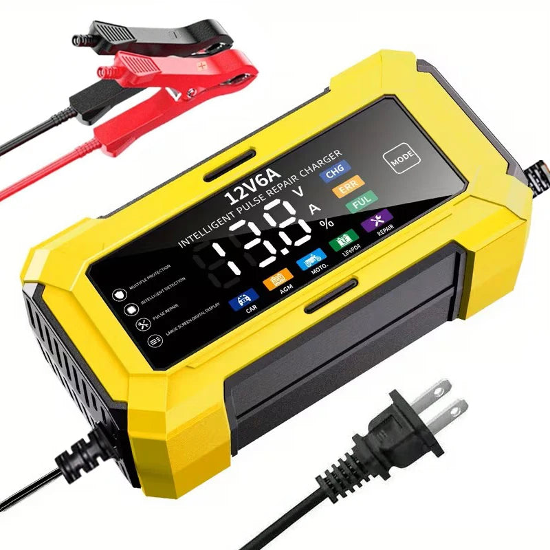 Large Screen Car Battery Charge 12V 6A Battery Charger Smart Fast Charging for Car Batteries  For Car Motor AGM GEL WET etc.