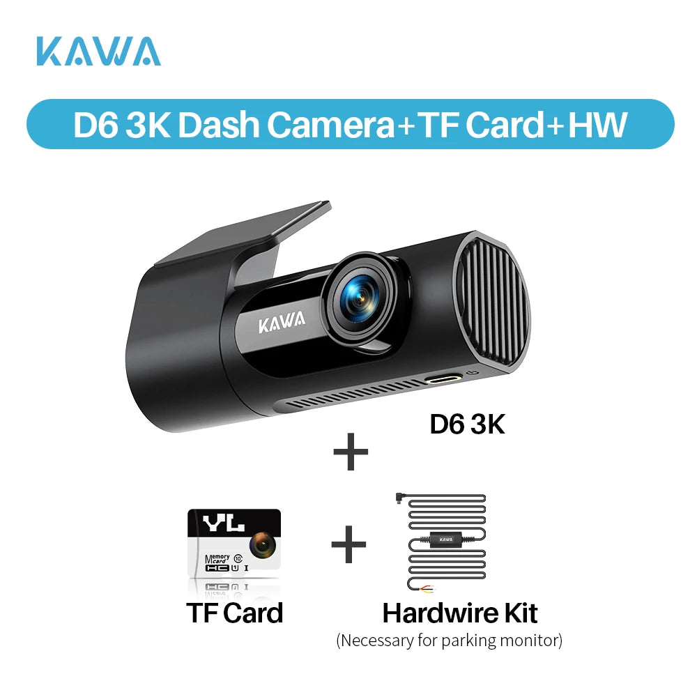 Dash cam KAWA D6 3K Video Recorder Car Dash Camera for AUTO, Car DVR Voice Control,Night Vision Dashcam  Upgrade