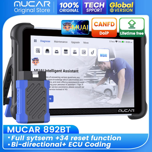 MUCAR 892BT OBD2 AI Auto diagnostic scanner tool full system 35 reset ABS function ECU coding Bi-directional CANFD&DoIP lifetime