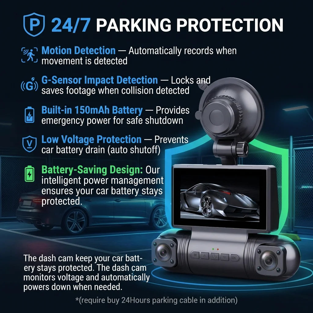 4 Channel Dash Cam 2K Front +1080P Left Right Rear Car DVR Camera WiFi Night Vision 3.0" Screen Parking Monitor 24H Parking Mode