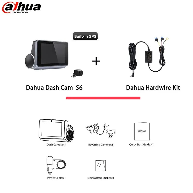 Dahua S6 Dash cam Front And Rear Dual Lens Touch Screen WiFi APP Control Build-in GPS Loop Recording For Car DVD Dashcam