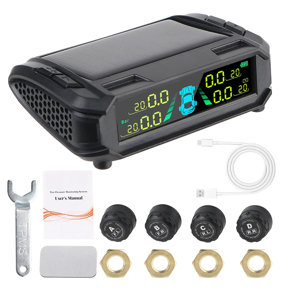 Digital LCD Display USB / Solar TPMS Auto Security Alarm Systems Tyre Temperature Monitor Car Tire Pressure Monitoring System
