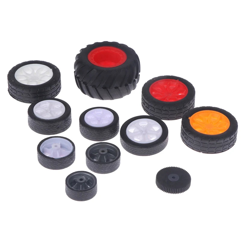 10PCS PC Toy Wheel Rubber Rim Tyres DIY Mini Technology 4WD Colorful Tires Hole Dia 2mm 2.5mm 3mm For RC Model Cars Parts