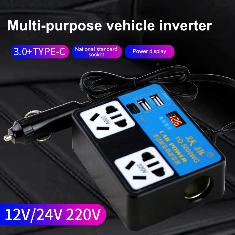 Car Inverter Converter 12V 24V DC USB Charger Wear-Resistant Material Fast Charging Easy Install for Vehicle