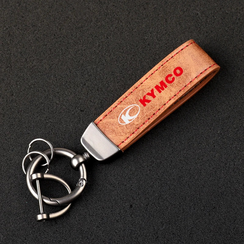 HD printed vintage leather horseshoe ring keychain for KYMCO Motorcycle Accessories