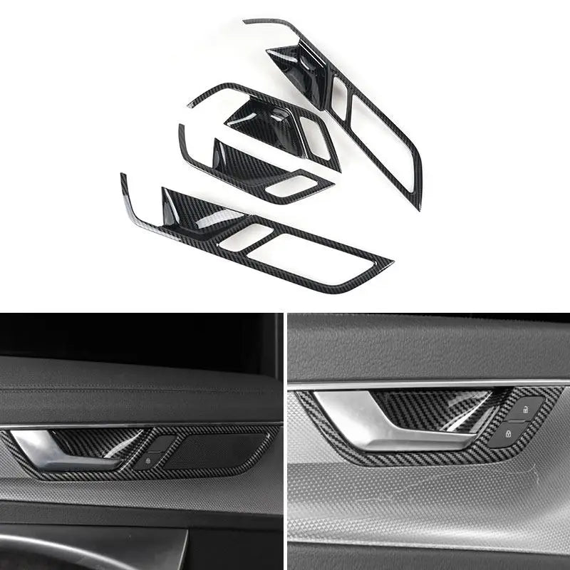 Para Audi A6 C8 2019 2020 2021 2022, accesorios interiores de coche, manija de puerta, cuenco, panel, cubierta, marco, moldura, ABS, textura de fibra de carbono
