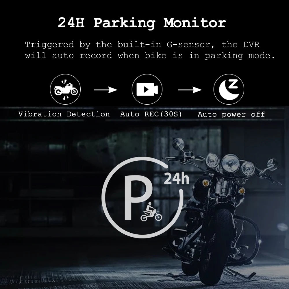 VSYS Carplay Android Auto Motorcycle Dash Cam 5.0'' Touchscreen with Dual 1080P Waterproof Cameras TPMS Parking Mode WiFi App