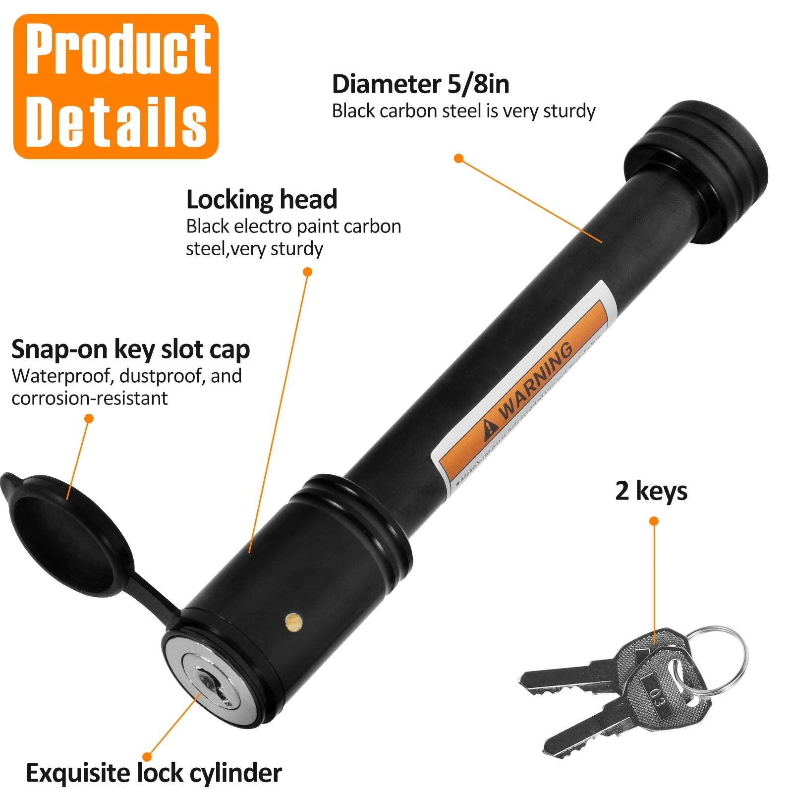 Trailer Hitch Lock 5/8in Carbon Steel Towing Hitch Receiver Lock Anti-Theft Waterproof Hitch Receiver Pin Lock For RV Truck Keys