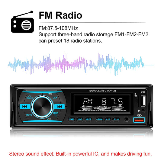 Hippcron Car 1din Radio Audio Stereo Bluetooth Multimedia Digital MP3 Player Stereos For Car Universal With Aux Input USB