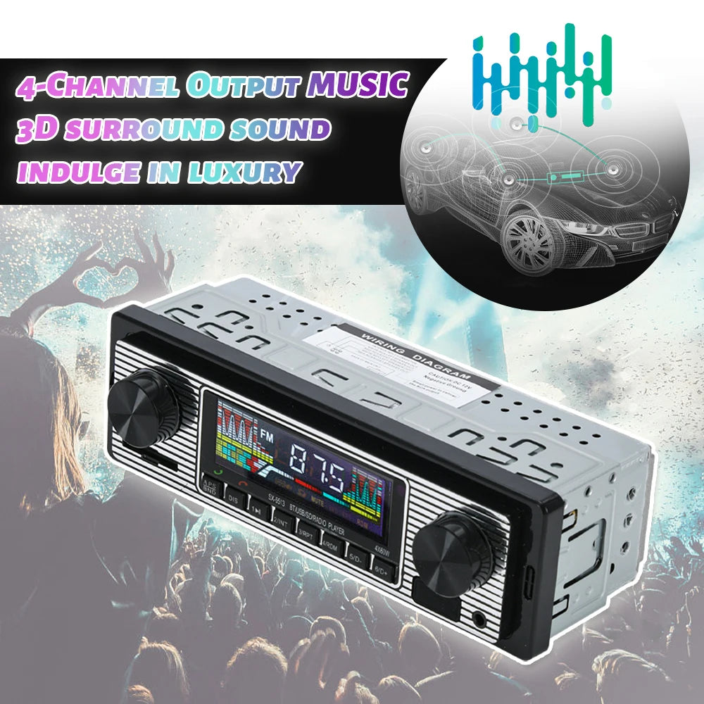 Vintage Car Radio Vehicle Integrated MP3 Player Wireless Bluetooth Multimedia Player AUX USB FM 12V Classic Stereo Audio Player