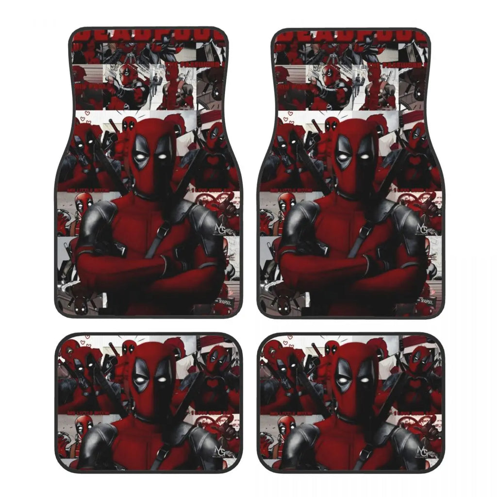Deadpool Superhero Comics Car Floor Mats Carpet Set of 4 Anti-Slip Universal Automotive Floor Mat Fit for Vans SUV