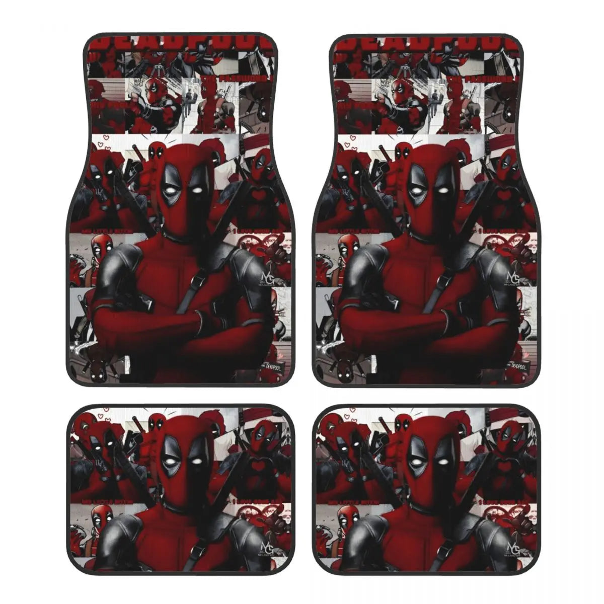 Deadpool Superhero Comics Car Floor Mats Carpet Set of 4 Anti-Slip Universal Automotive Floor Mat Fit for Vans SUV