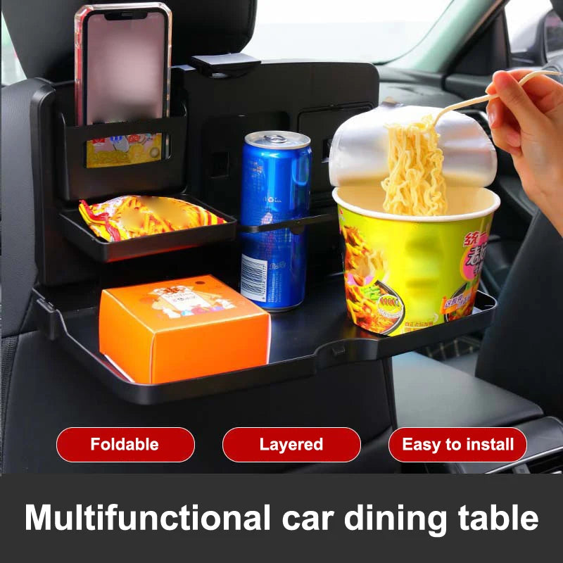 1PC Handy Car Interior Accessory; Foldable Dining Table with Cup and Food Storage