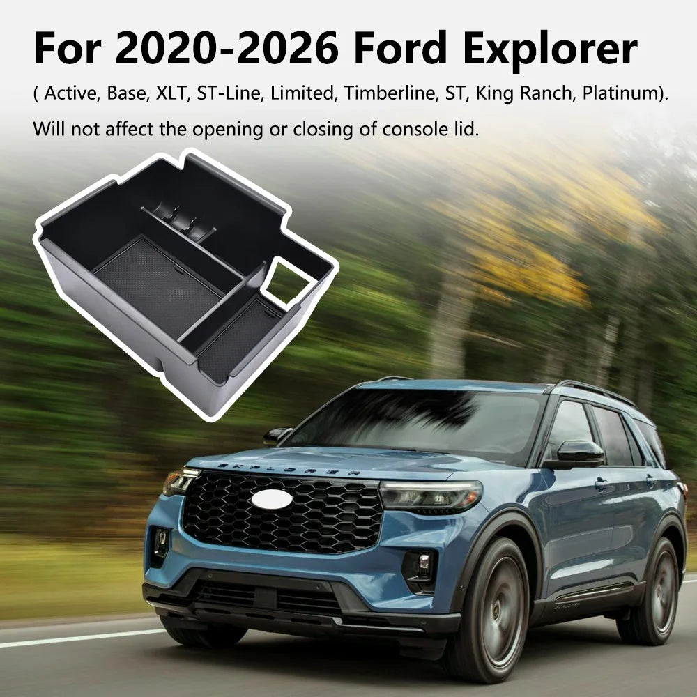 For Ford Explorer 2020 - 2026 Car Armrest Storage Box Interior Accessories Organizers Tray ABS
