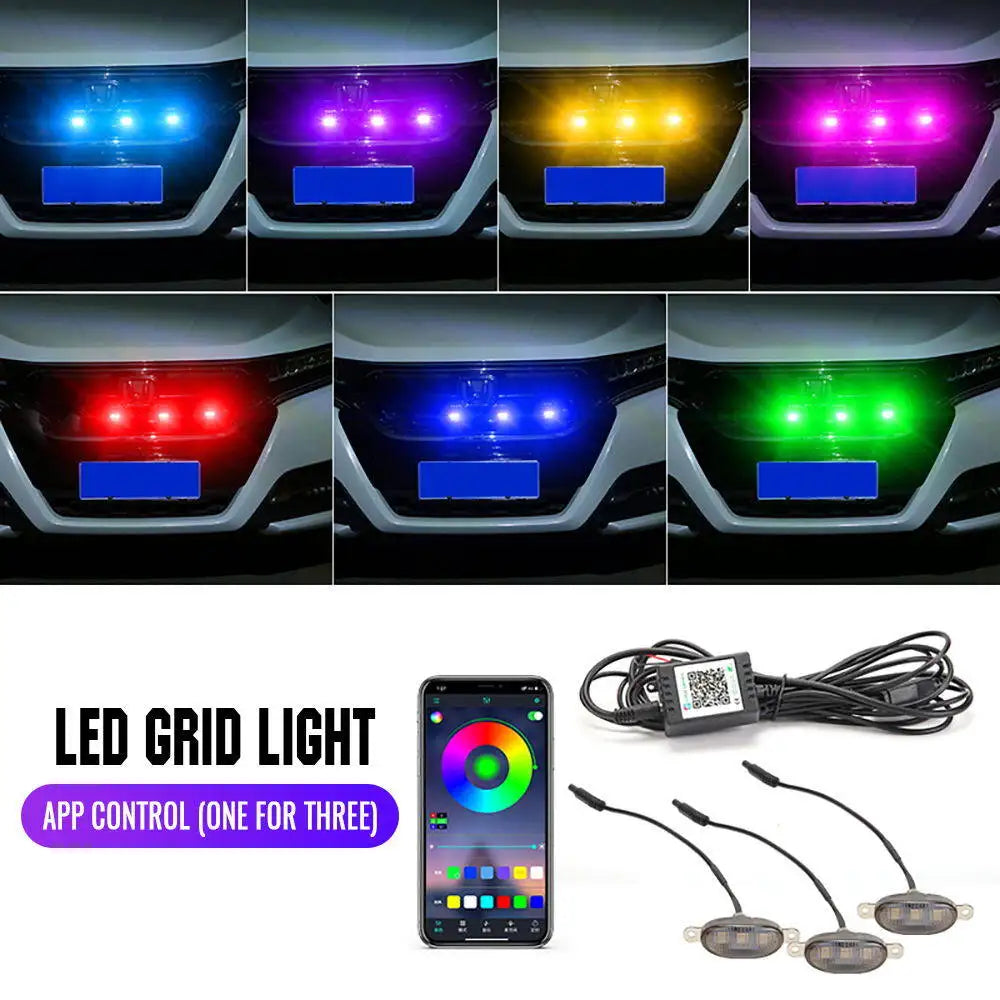 Led Car Front Grille Lighting Universal Daytime Running Light RGB APP Control Central Grid Warning Light Exterior Accessories