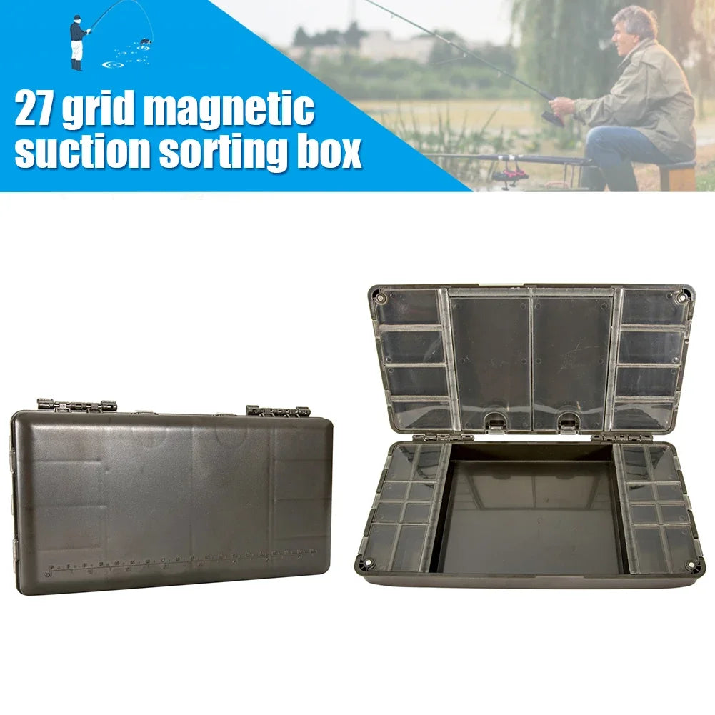 Carp Fishing Organizer Box Portable Fishing Accessories Box 27 Grid Magnetic Multipurpose Compartments Fishing Gear Accessories
