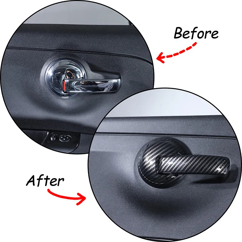 ABS Carbon Fiber Car Interior Door Handle Decoration Cover Stickers Trim For Fiat 500 Abarth 595 2010-2024 Auto Accessories