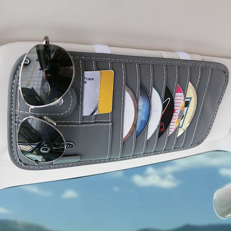Car CD Case Holder, Vehicle Sun Visor Organizer for Cars with DVD Storage Sleeves, Pen Holder, Sunglasses Holder,  Card Pockets