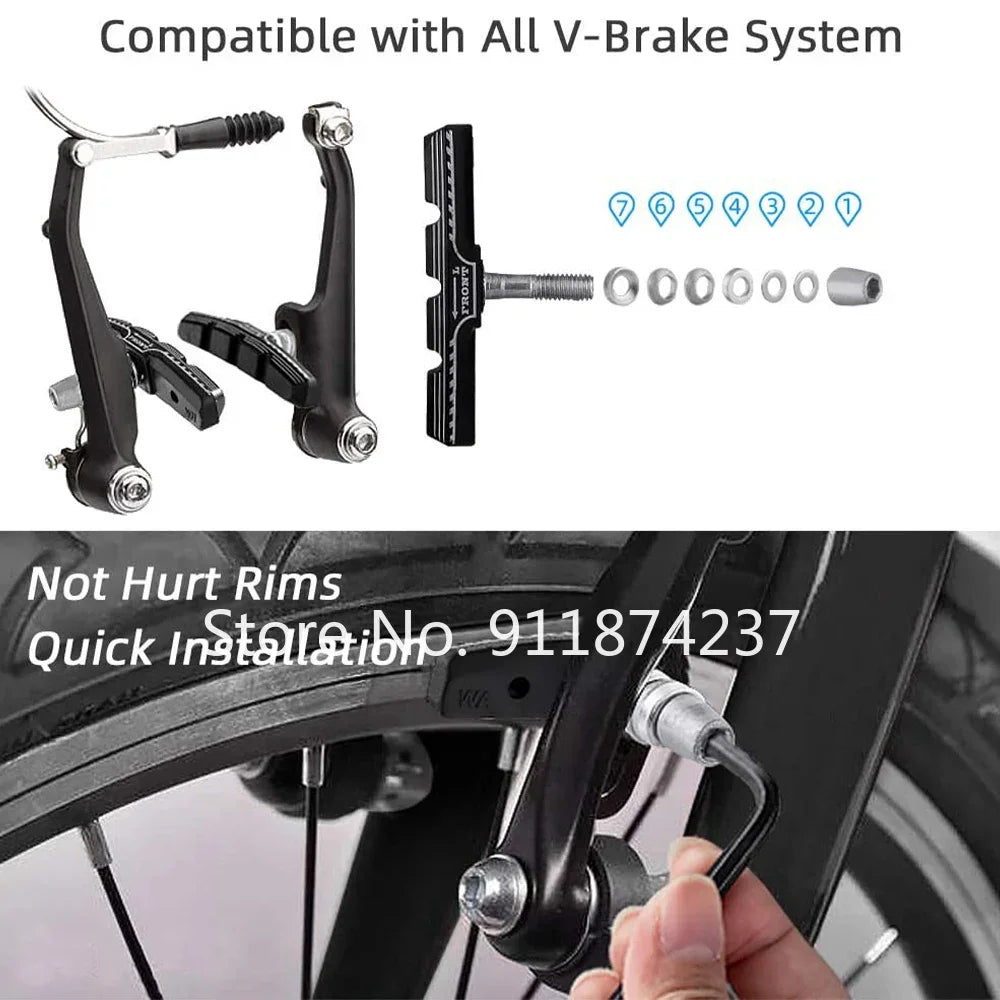 A Pair(2 Pcs) Durable Bicycle Silent Brake Pads Cycling V Brake Holder Pads Shoes Blocks Rubber Pad for Long-lasting Performance