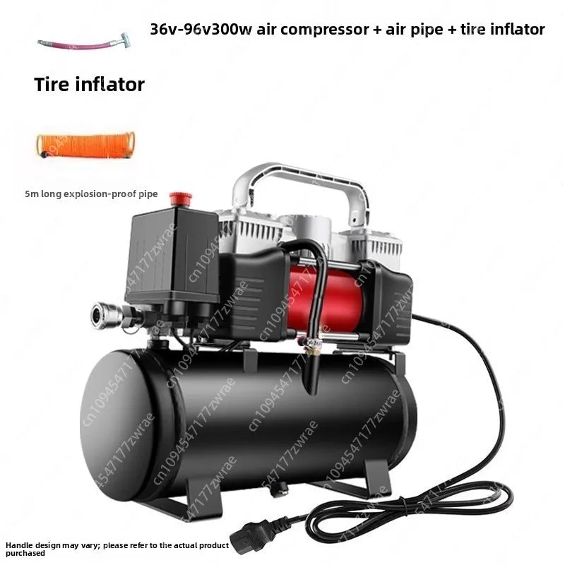 Double Cylinder High Power Electric Vehicle Air Pump 48-72V General Electric Vehicle 60 Volt Vacuum Tire Repair with Gas Tank