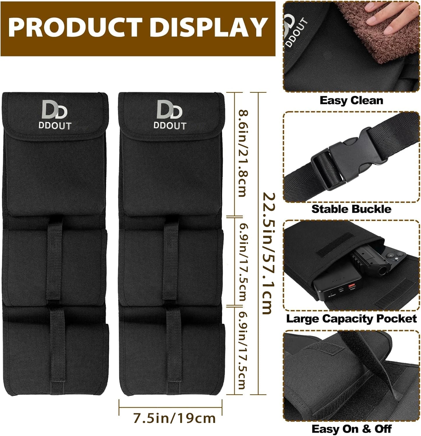 2 Piece Truck Gun Rack, Folding Car Seatback Gun Rack, Adjustable Truck Backseat Gun Storage Bag, Fits Most Vehicles/SUV/Pickups