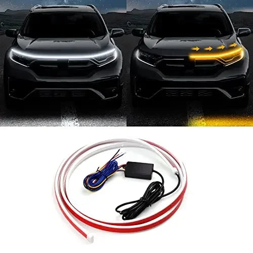 LED Car Daytime Running Light Strip Start Scan Yellow Turn Signal Indicator Headlight Car Hood Decorative Light Universal 12V