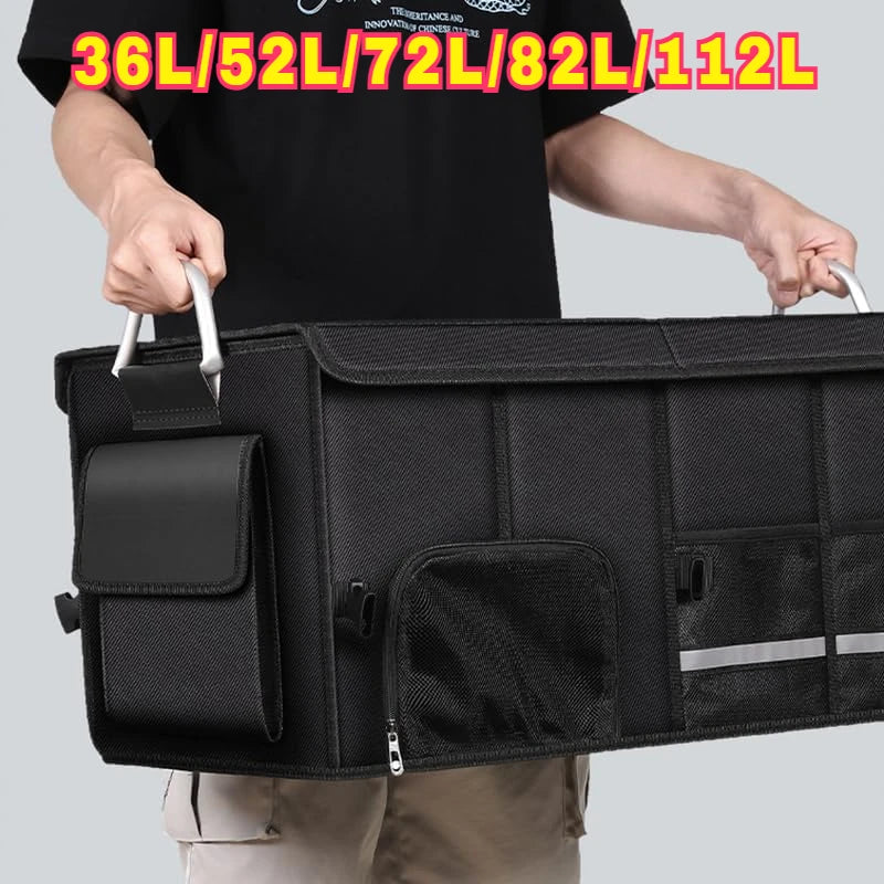 Large Capacity Waterproof Oxford Car Trunk Organizer - Foldable Storage Bag with Handles for Fishing & Camping Gear