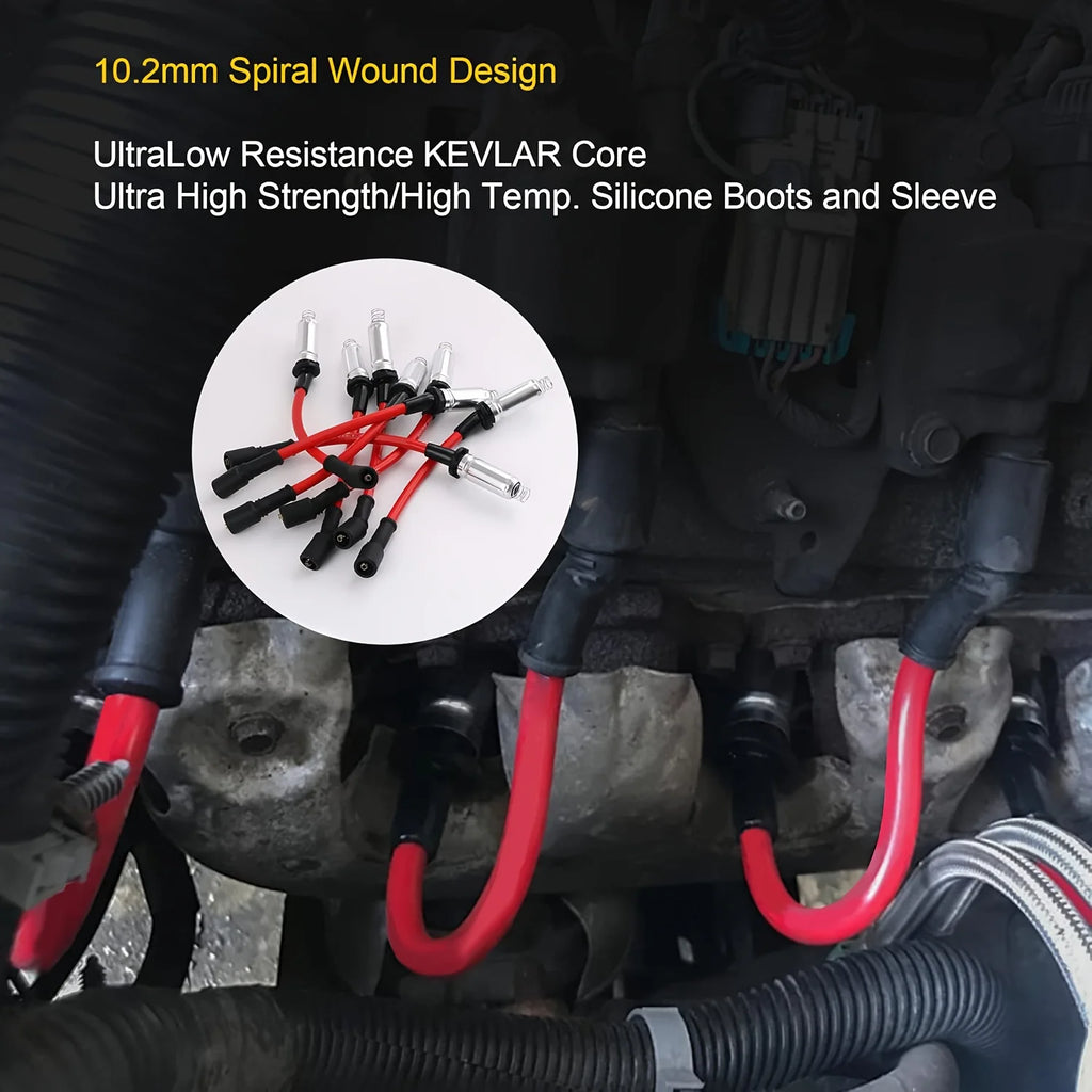 8 cables de bujía de alto rendimiento compatibles con Chevrolet Chevy GMC Cadillac Isuzu Express Silverado Suburban Sierra, etc.