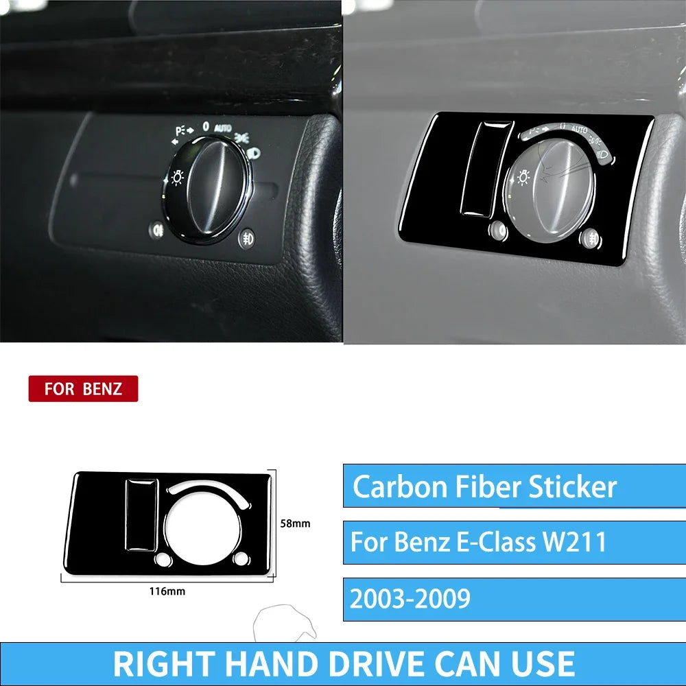 For Mercedes W211 E Class Accessories Interior 2003-2009 Co-pilot Storage  Speedometer Headlight Dashboard Stickers Piano Black