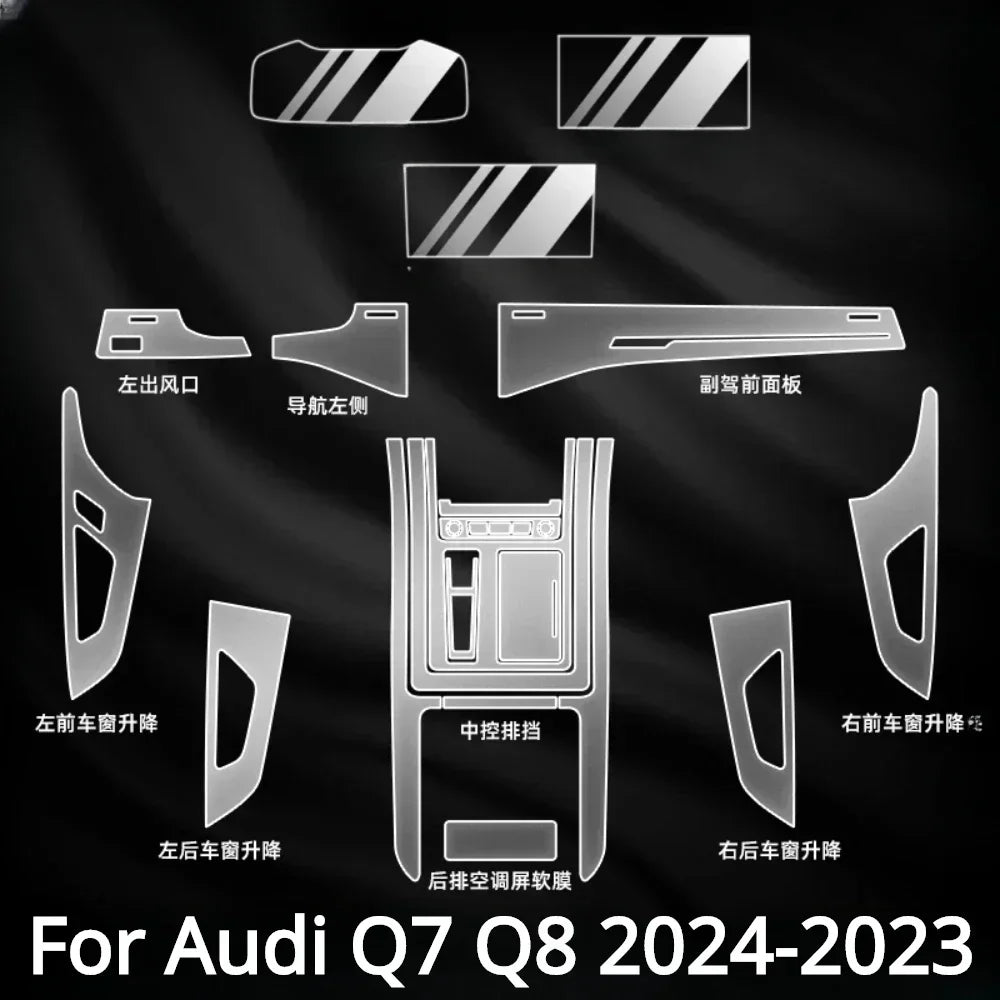 For Audi Q7 Q8 2024 2023 2022 Accessories Car interior film transparent TPU Gear Panel Center Console PPF Protection Sticker