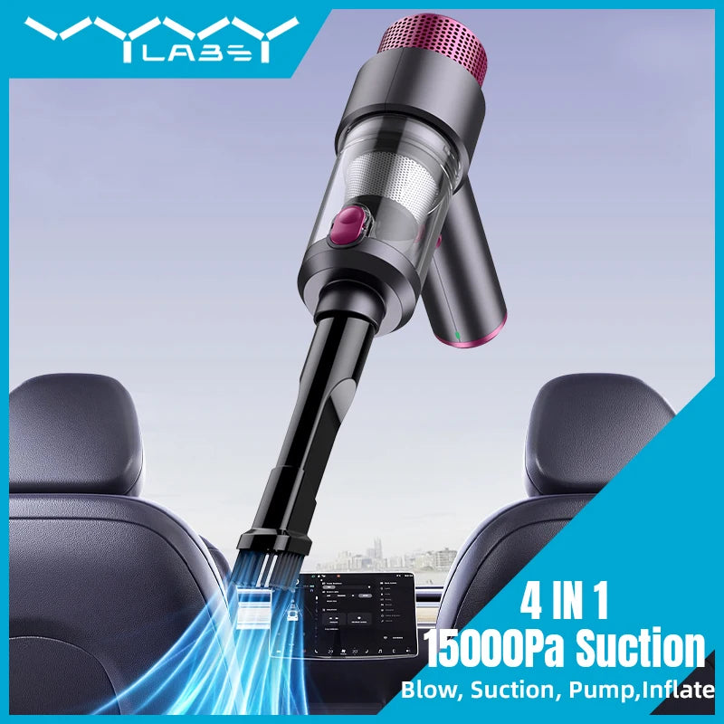 VYVYLABS 15000Pa Wireless Car Vacuum Cleaner 3600mAh Portable Cleaning Appliance Mini Wet and Dry Vacuum Cleaner For Household