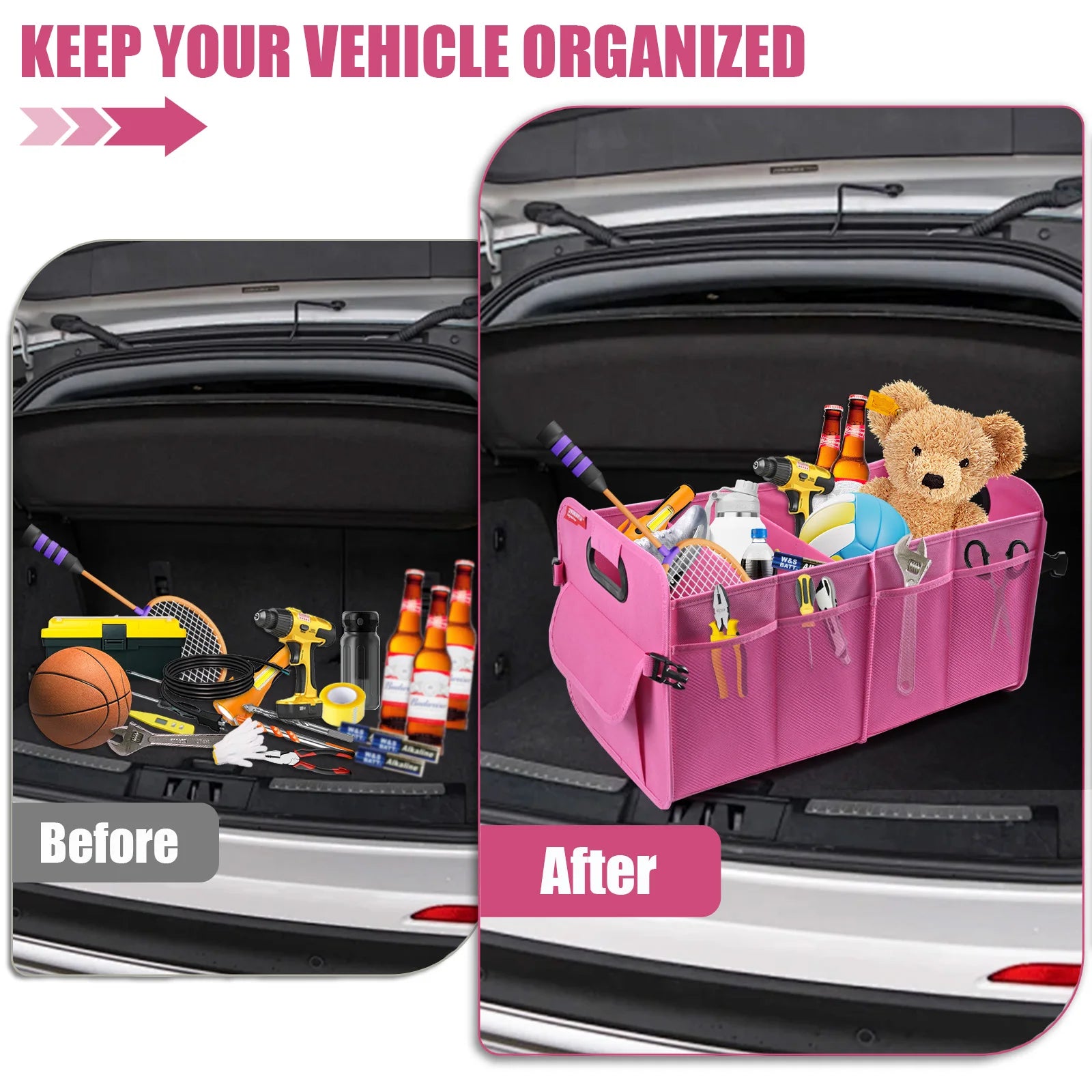 Car Trunk Organizer Car Storage Durable Handles Collapsible Multi-Compartment Car Organizers Foldable and Waterproof for Any Car