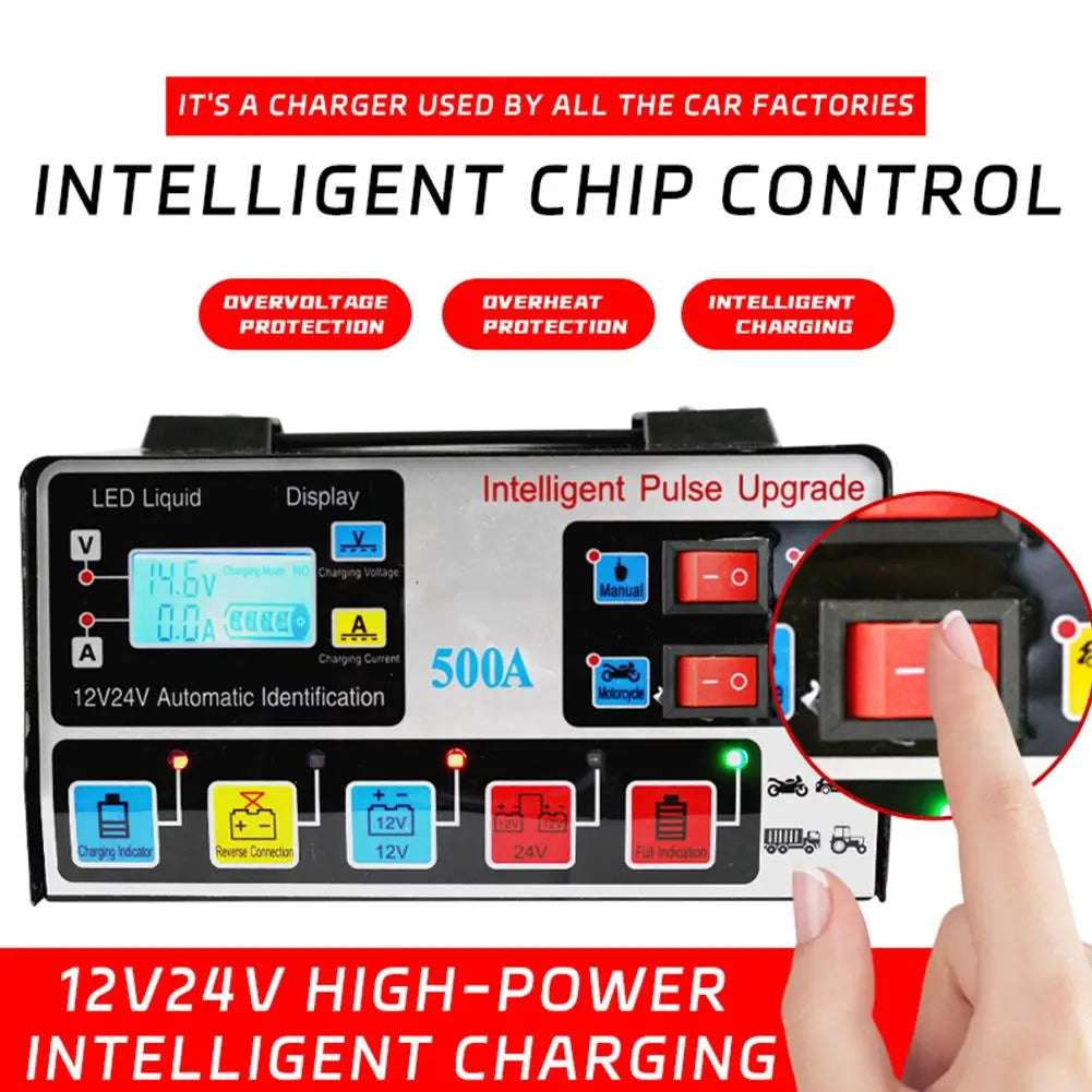 12v24v Car Battery Charger Electric Vehicle Motorcycles Charger Pulse Intelligent Repair LED Digital Display Screen Transformer