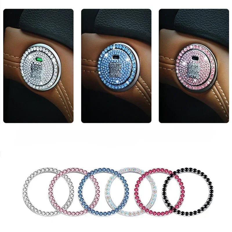 Car with drill, one key start ring, circular decoration, engine ignition ring, flashing rhinestone decoration accessories