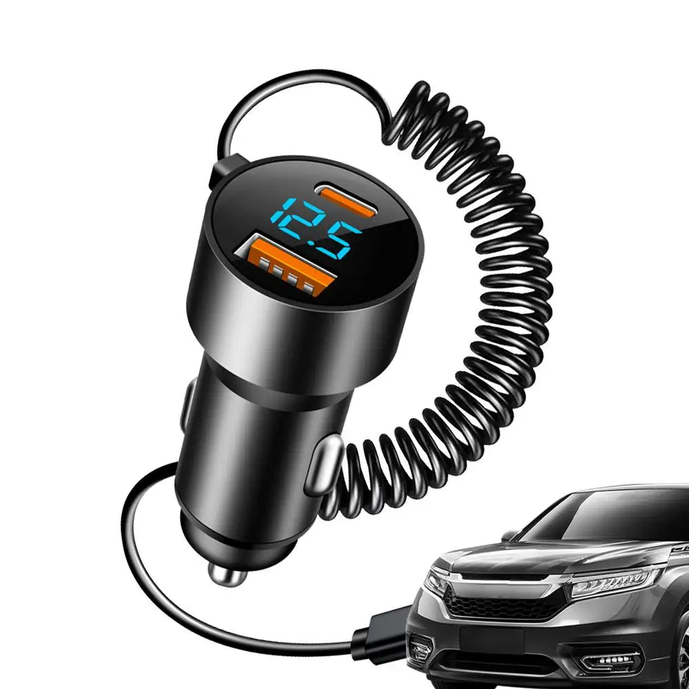 USB C Car Charger Type C Charger Fast Charging Car PD QC 3.0 USB Charger Multi Port 100W Car Charger Retractable Cord For